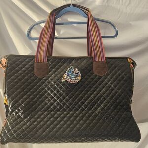 Consuela Black Quilted Tote with Multicolor Straps